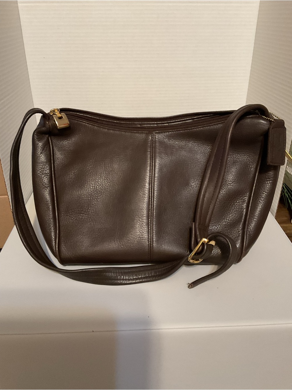 Jacqueline Ferrar Dark Brown Leather Shoulder Hobo with Gold Accents